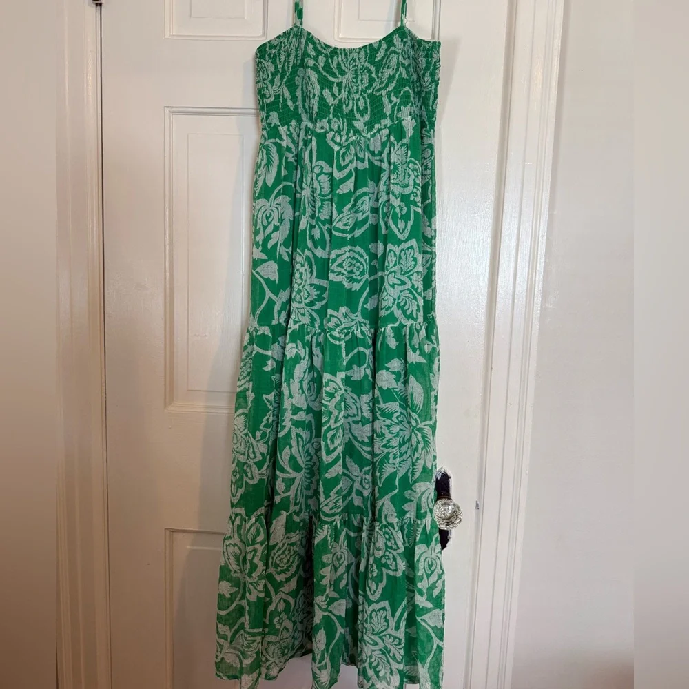 Aqua Green Patterned Midi Smock Dress - Picture 2 of 2